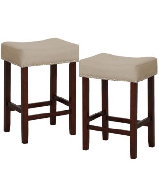 Set of 4 Bar Stools Counter Height Saddle Kitchen Chairs w/ Wooden Legs