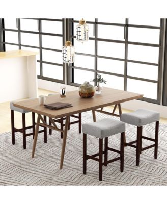 Set of 4 Bar Stools Counter Height Saddle Kitchen Chairs w/ Wooden Legs