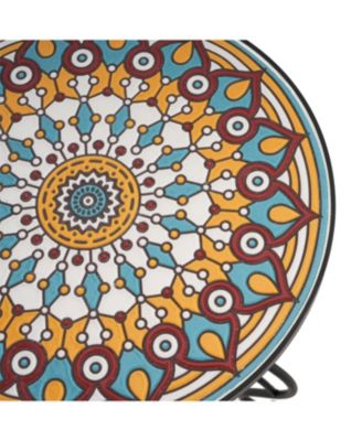 Streamdale Round Ceramic Outdoor Side Table,Colorful+Black