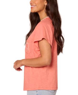 Women's Embroidered-Pocket Short-Sleeve T-Shirt