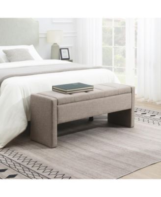 Upholstered Bed End Bench with Storage, Linen Grey-Brown