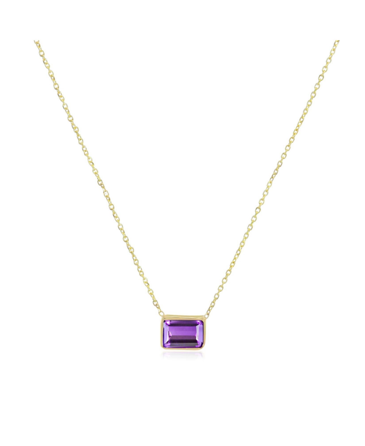 Amethyst Emerald Cut Single Bezel Necklace 14K Gold - Amethyst