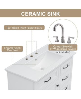 Streamdale 36" Bathroom Vanity with Sink, Ceramic Sink, 2 Tip-out Drawers, Soft Close Door Hinges, White