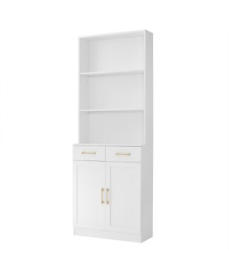 Bathroom Storage Cabinet, Cabinet with Two Doors and Drawers, Adjustable Shelf, Three-layer Open Shelf, MDF Board, White