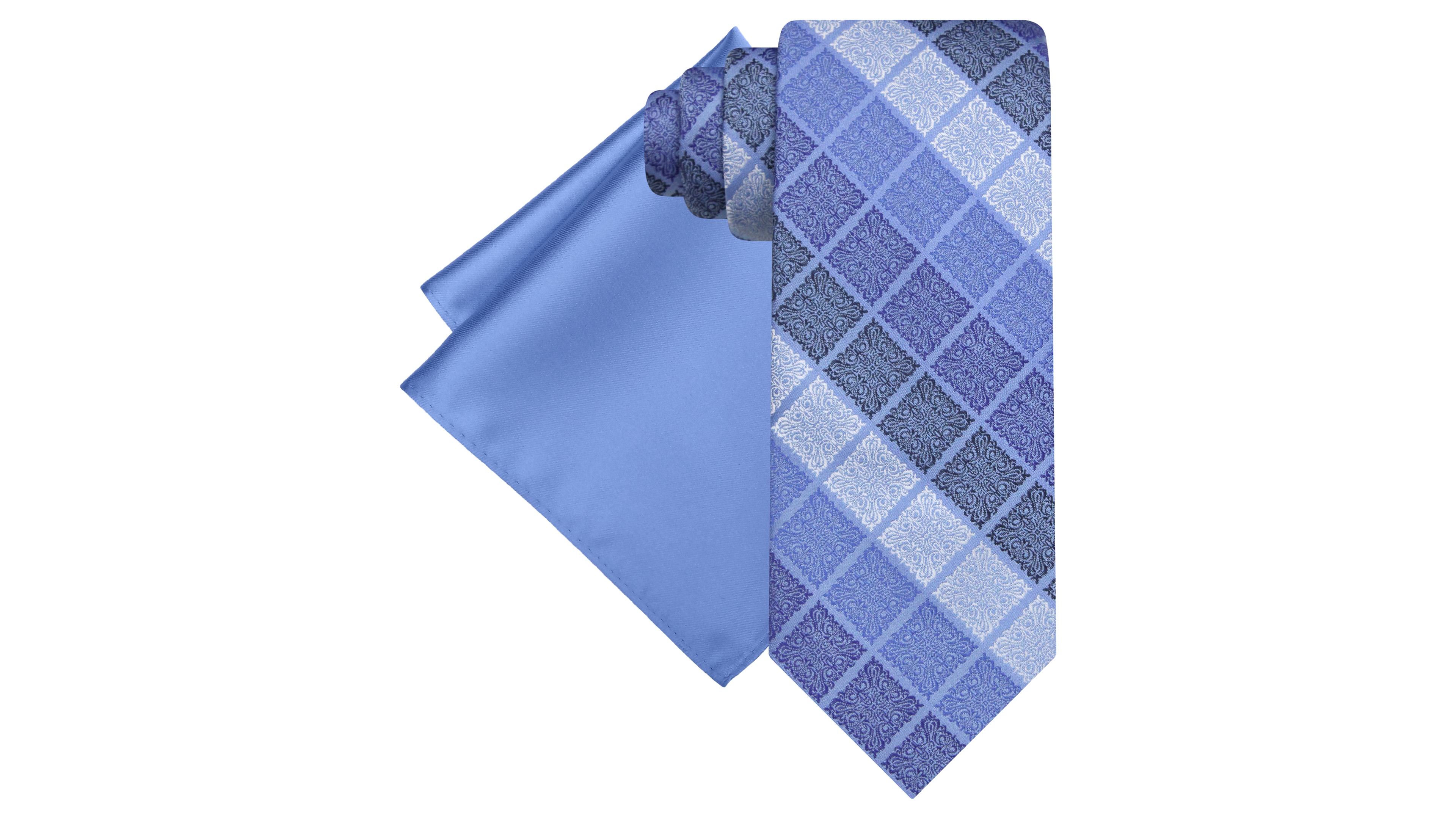 Steve Harvey Men's Gradient Squares Tie & Solid Pocket Square Set