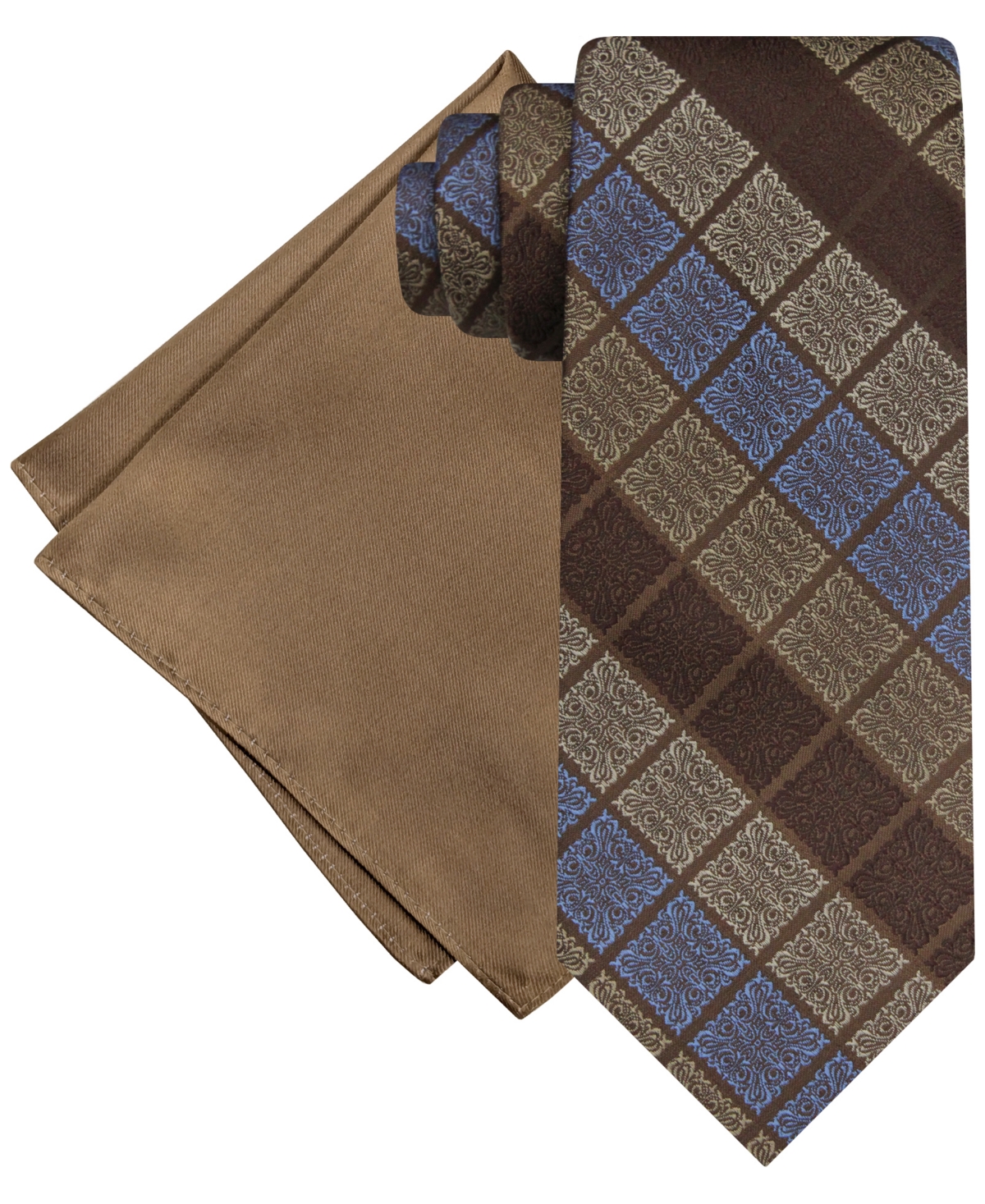 Men's Gradient Squares Tie & Solid Pocket Square Set - Taupe