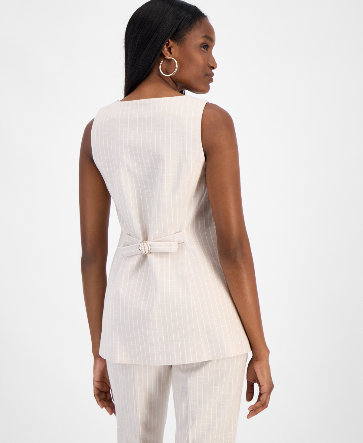 Bar Iii Womens Striped Straight Leg Pants Square Neck Vest Exclusively At Macys In Barley Field,blanc