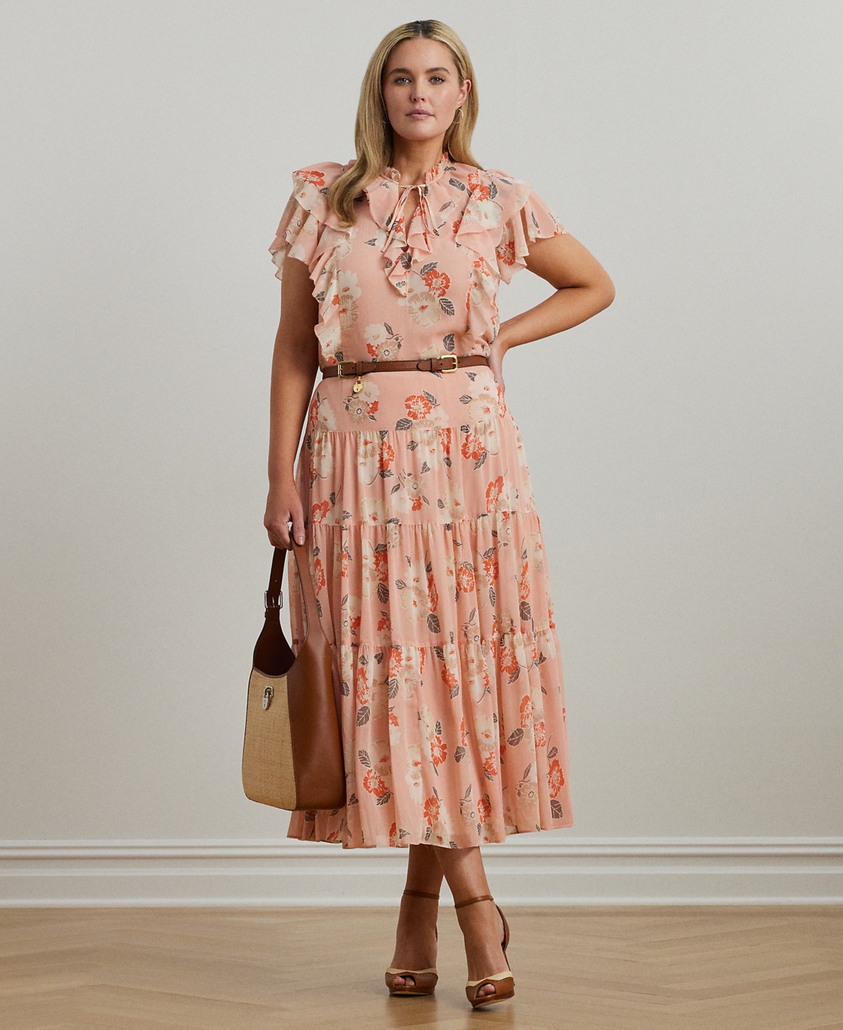 Shop Ralph Lauren Plus Size Floral Ruffle-trim Georgette Blouse In Pink Multi