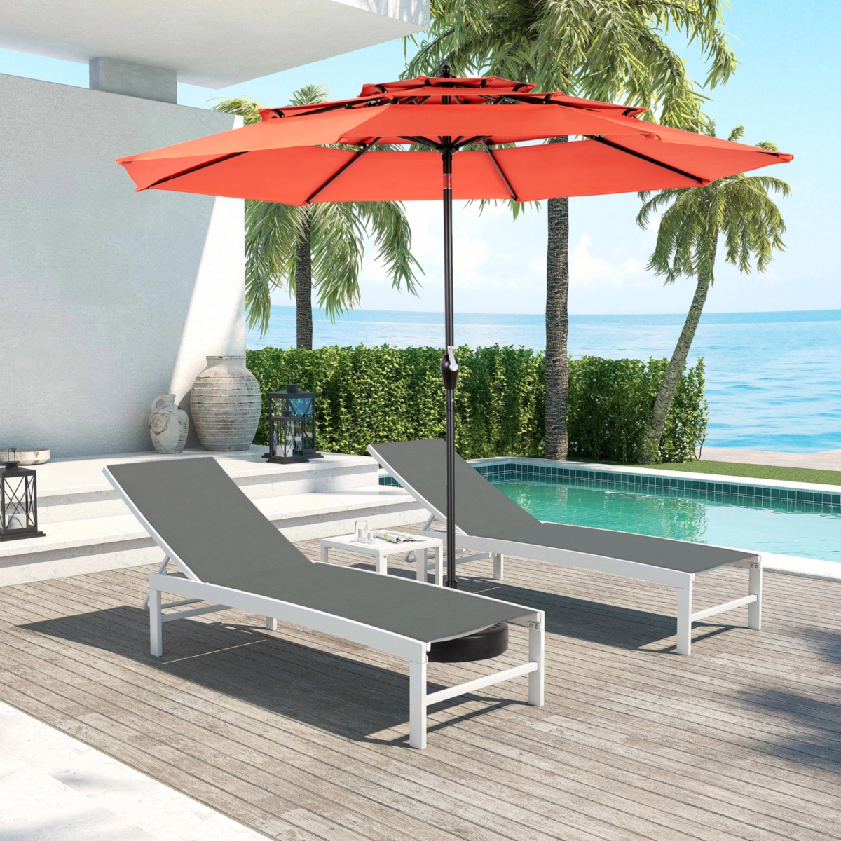 10ft Auto-tilt Aluminum Market Umbrella (Orange, No Base) - Orange