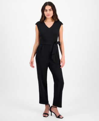 Petite V-Neck Belted Crepe Jumpsuit