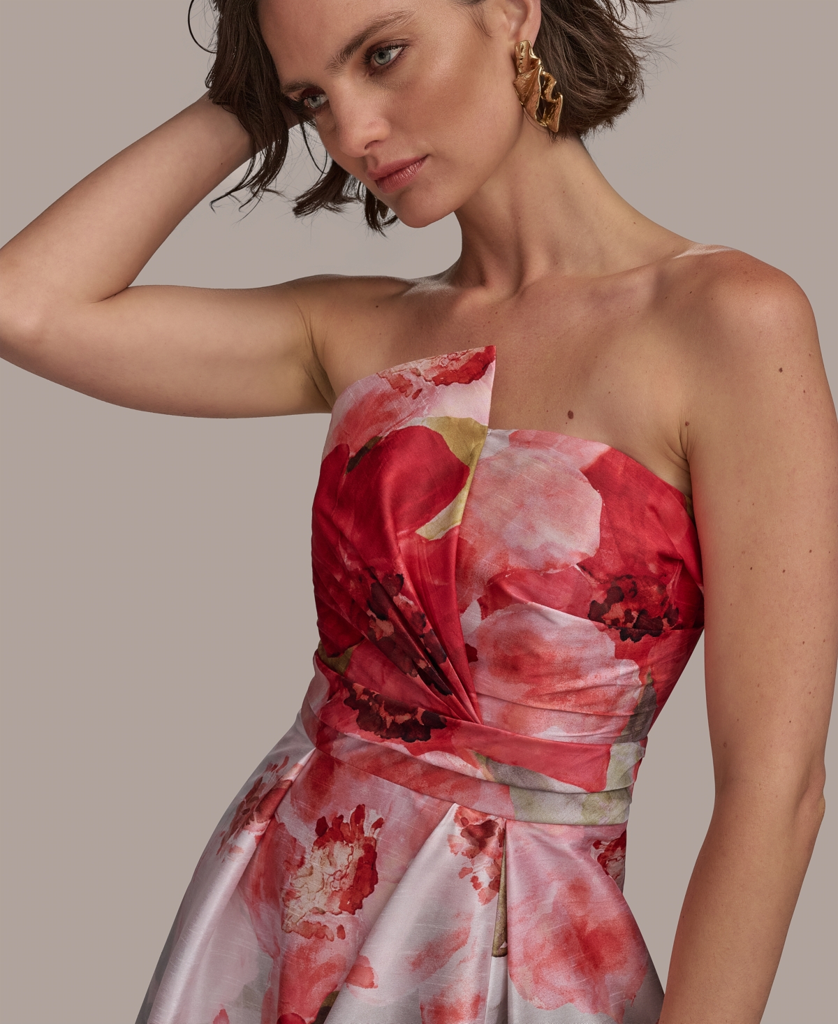 Donna Karan Women's Floral Print Asymmetric Strapless Ball Gown In Spring Melon Multi