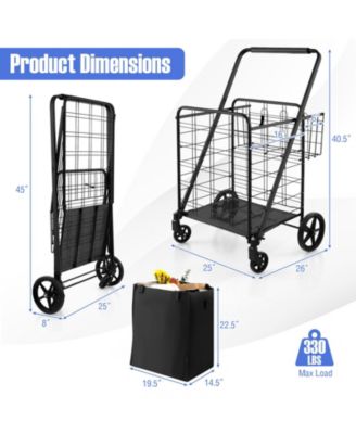 Folding Grocery Cart with Wheels, Basket, and Waterproof Liner for Easy Transport