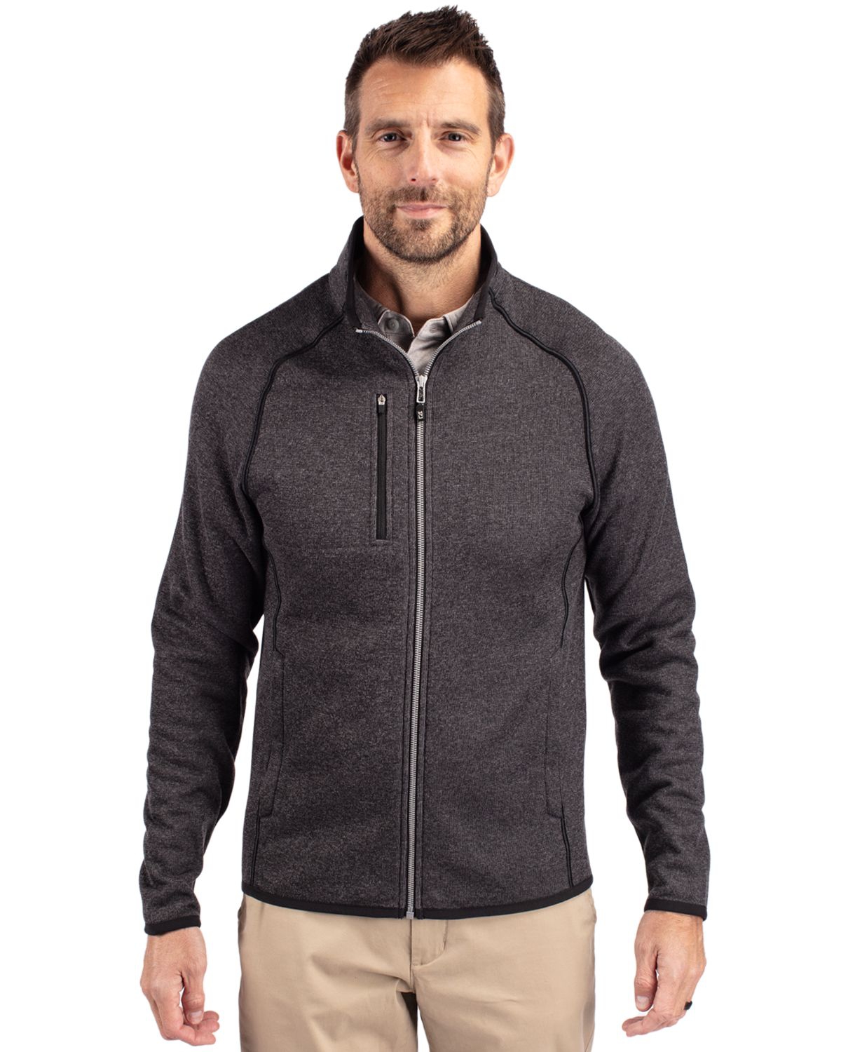 Mainsail Sweater-Knit Mens Tall Full Zip Jacket - Charcoal heather