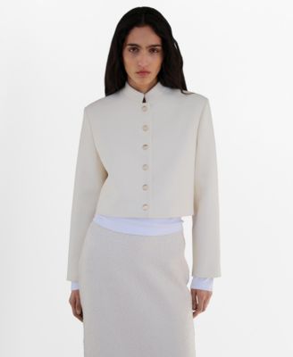 MANGO - Women's Strip Neck Cropped Jacket