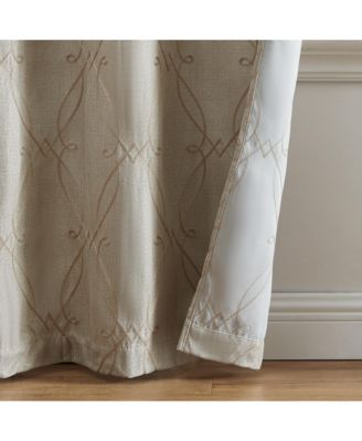 Palmetto Lattice Embroidered Blackout Window Curtain Panel, Set of 2