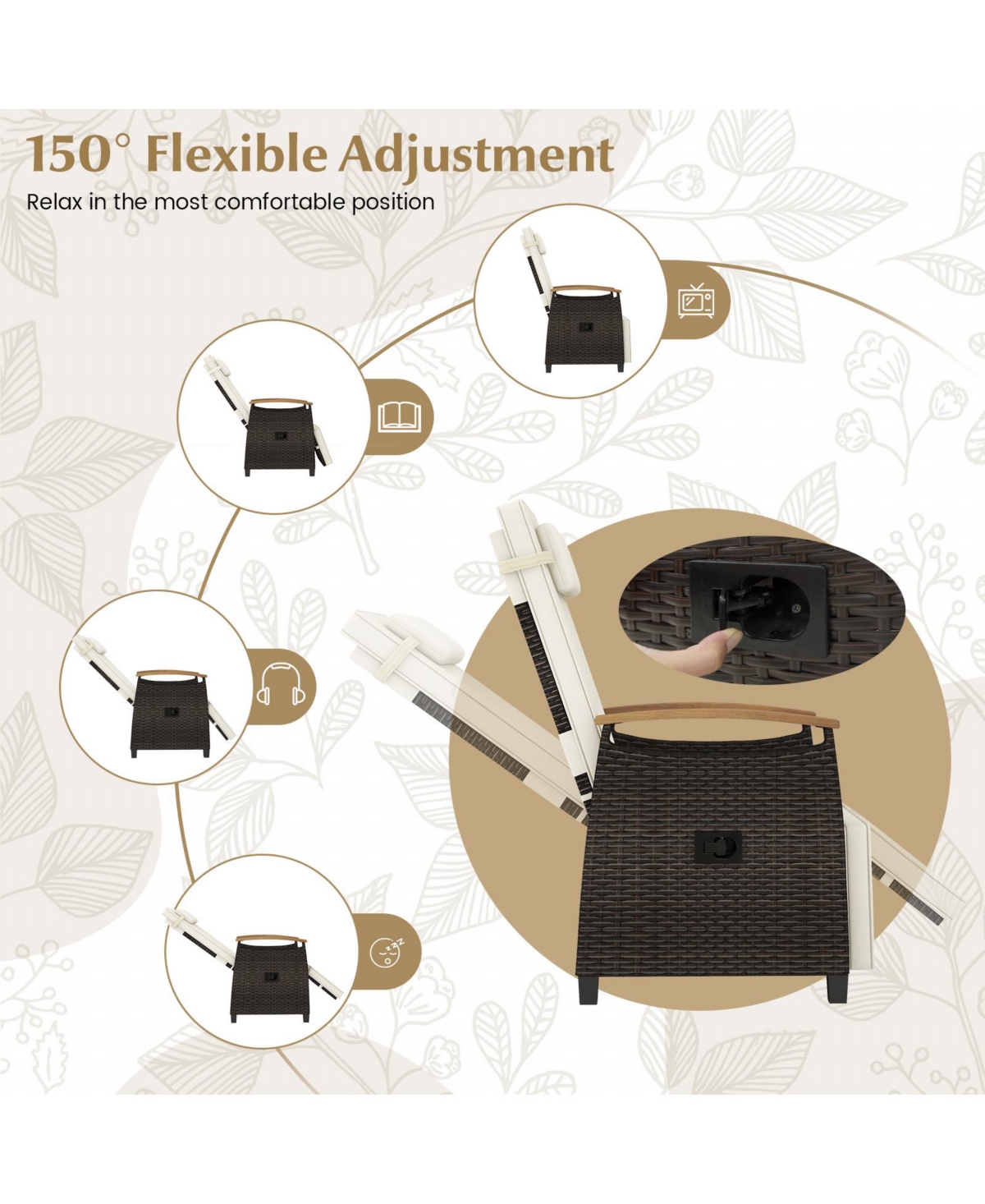 Patio Wicker Recliner Chair with Adjustable Backrest and Footrest