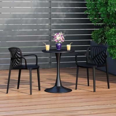 Outdoor Modern Stackable Patio Dining Armchairs (Set of 2)