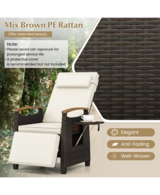 Patio Wicker Recliner Chair with Adjustable Backrest and Footrest