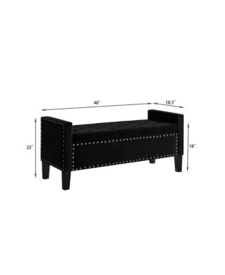 Upholstered Velvet Storage Bench with Nailhead Trim for Entryway, Bedroom & Living Room