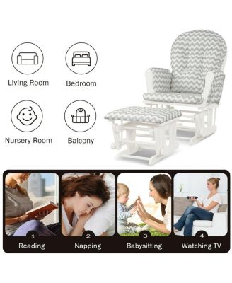 Wood Glider and Ottoman Set with Padded Armrests and Detachable Cushion