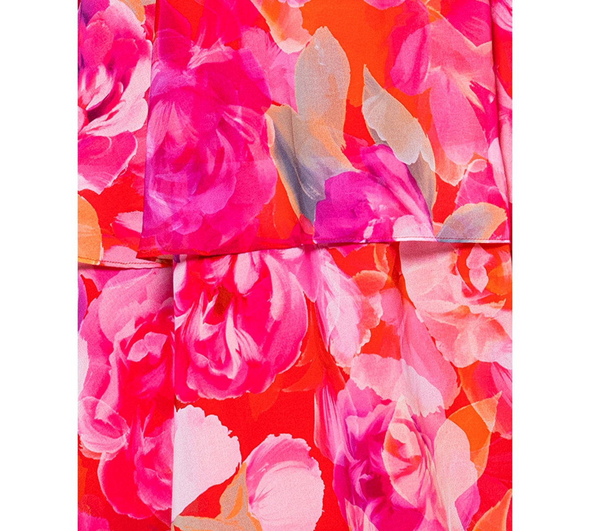 Xscape Plus Size Printed V-neck Tiered-ruffle Chiffon Dress In Red,fuchsia