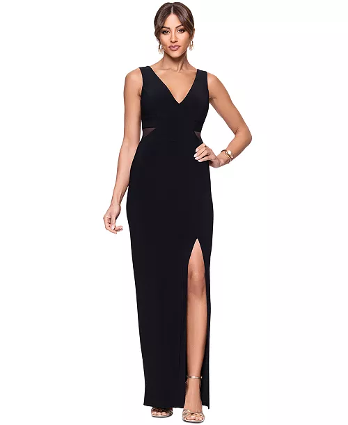 women's v-neck mesh-trim sleeveless gown