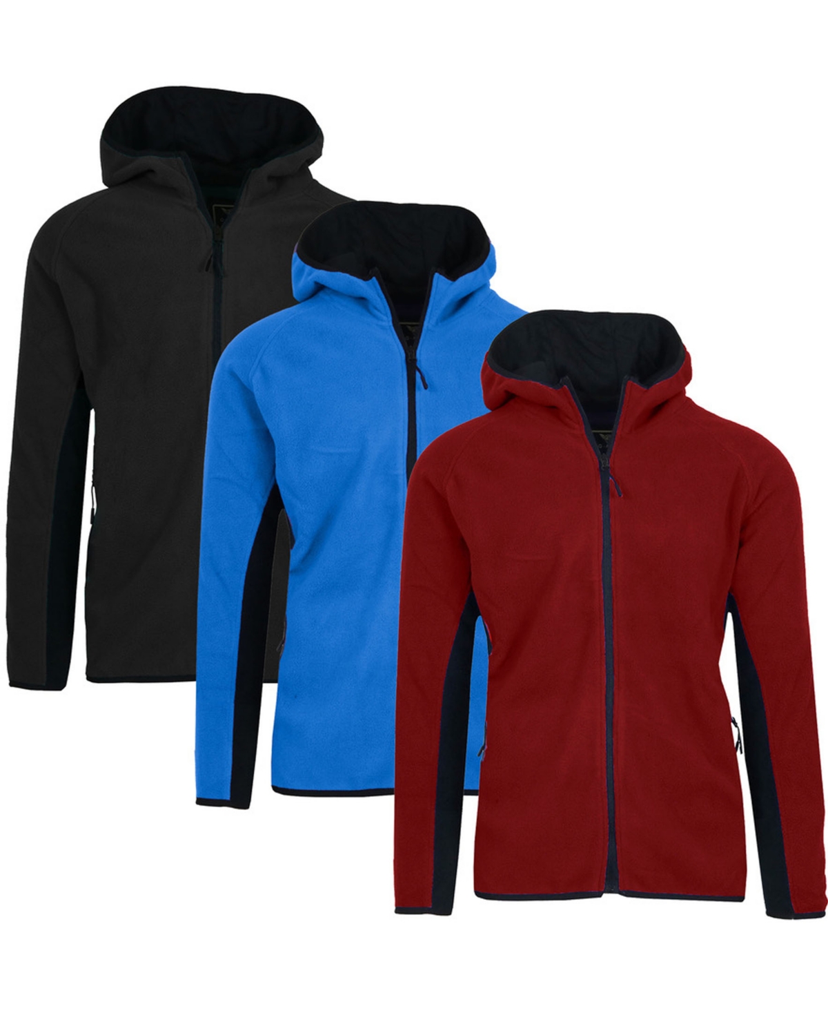 Men's 3-Pack Polar Fleece Tech Zip Hoodie - Fuchsia, Wine, Navy