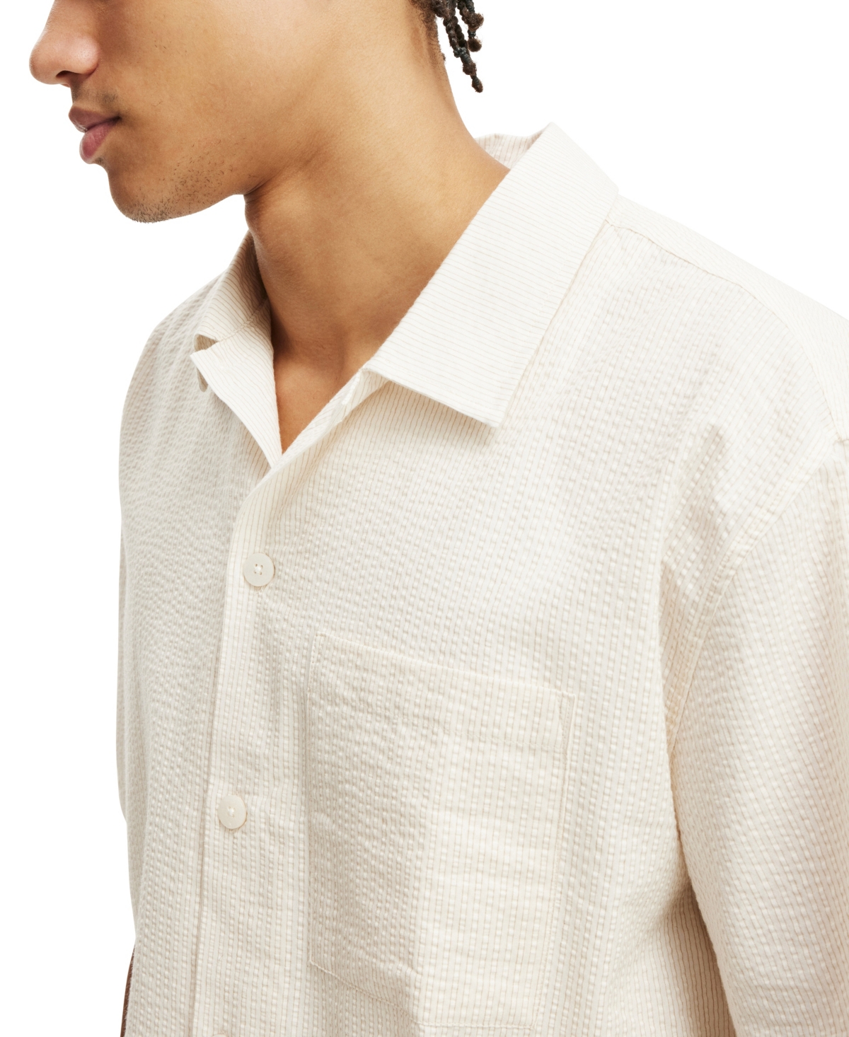 Shop Cotton On Men's Ventura Short Sleeve Shirt In Bone Seersucker Stripe