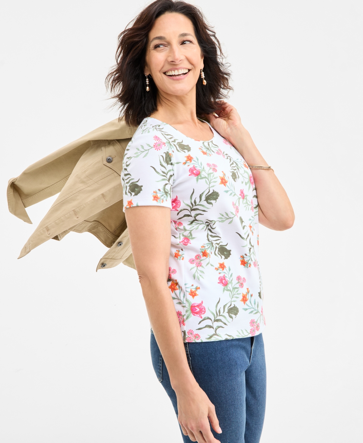 売れ筋商品|||スタイルアンドコー カットソー トップス レディース Petite Floating Fauna Flutter-Sleeve Knit Top, Exclusively at Macy's Floating White Style & Co Petite Floating Fauna Flutter-sleeve Knit Top