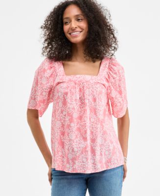 Style & Co Women's Printed Cotton Square-Neck Top