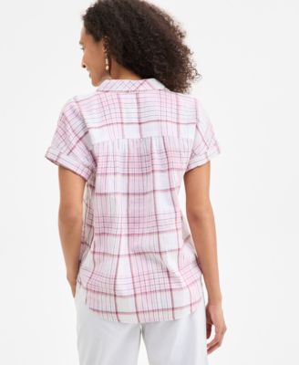 売れ筋商品|||スタイルアンドコー カットソー トップス レディース Women's Plaid Cotton Gauze Camp Shirt, Exclusively at Macy's Plaid Pink Style & Co Women's Plaid Cotton Gauze Camp Shirt