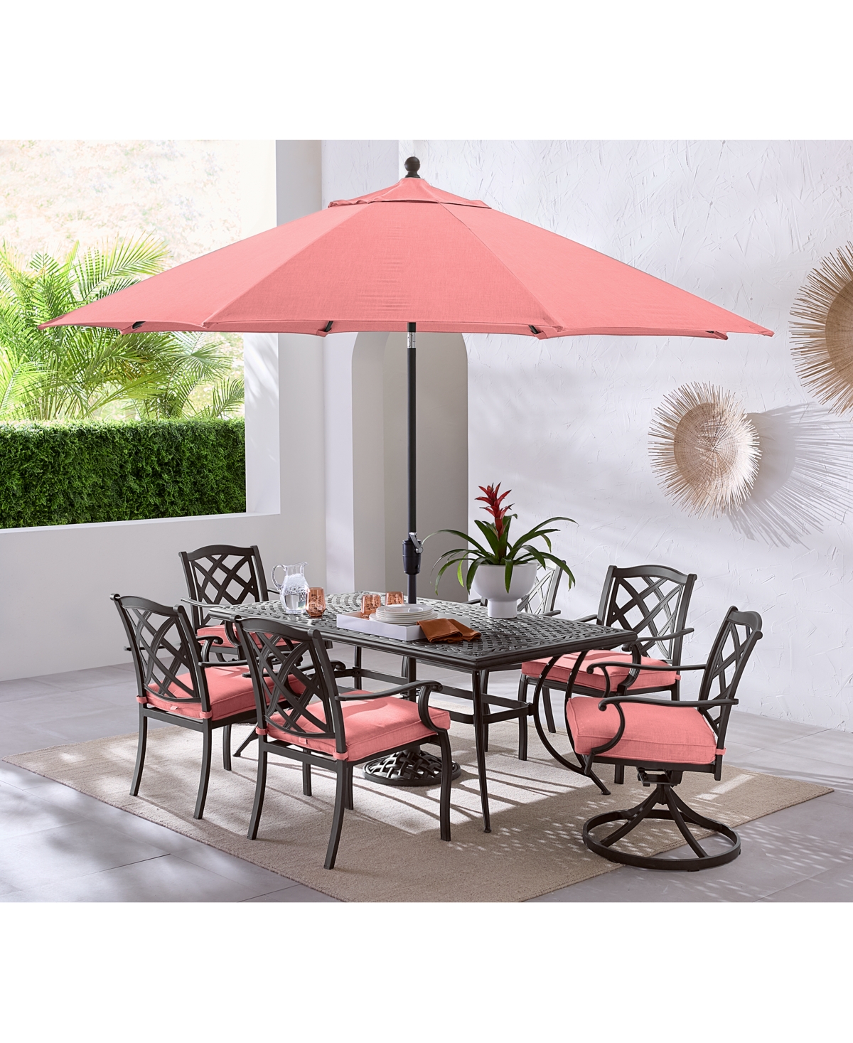 Agio Wythburn Outdoor Dining 7pc Set (72"x38" Table & 4 Lattice Dining Chairs & 2 Lattice Swivel Chairs)