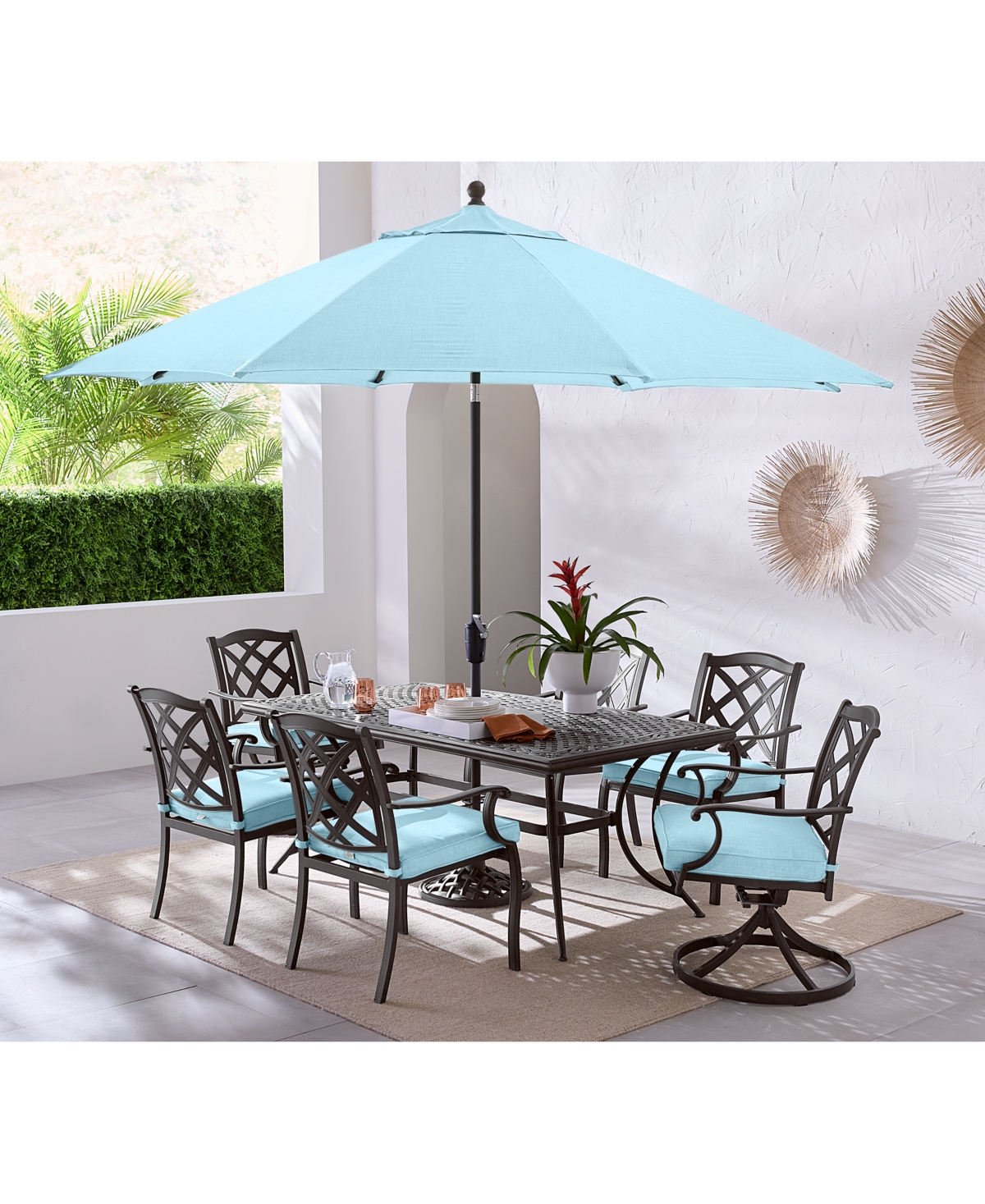 Agio Wythburn Outdoor Dining 7pc Set (72"x38" Table & 4 Lattice Dining Chairs & 2 Lattice Swivel Chairs)