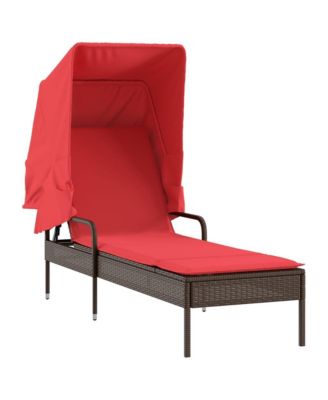 Sun Lounger with Canopy Brown Poly Rattan