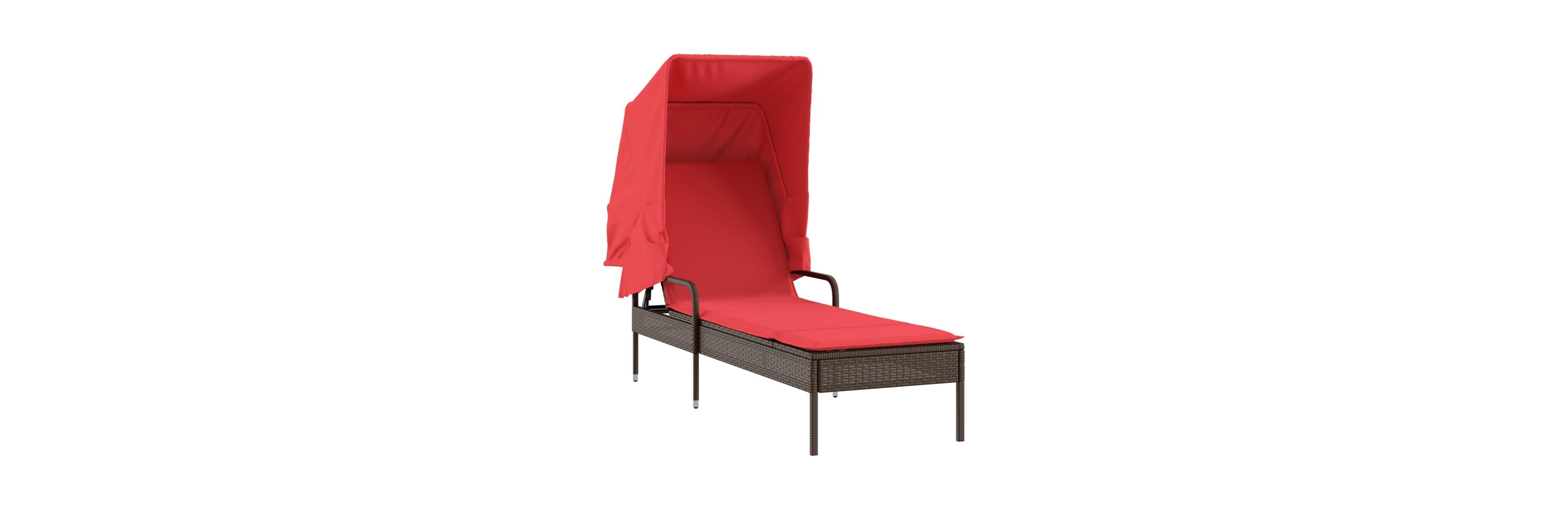 Sun Lounger with Canopy Brown Poly Rattan