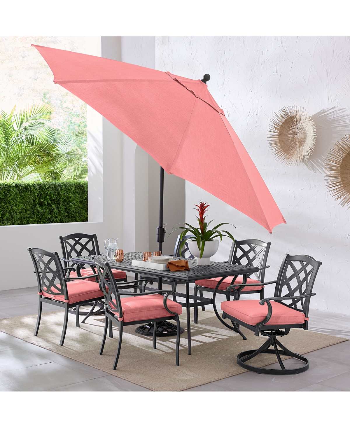 Agio Wythburn Outdoor Dining 7pc Set (72"x38" Table & 4 Lattice Dining Chairs & 2 Lattice Swivel Chairs)