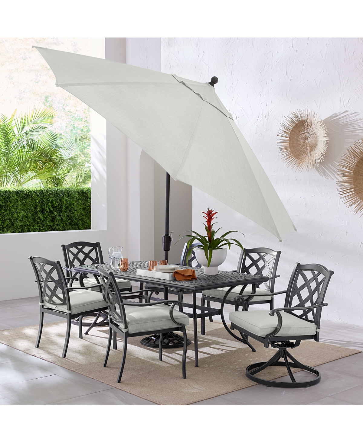 Agio Wythburn Outdoor Dining 7pc Set (72"x38" Table & 4 Lattice Dining Chairs & 2 Lattice Swivel Chairs)