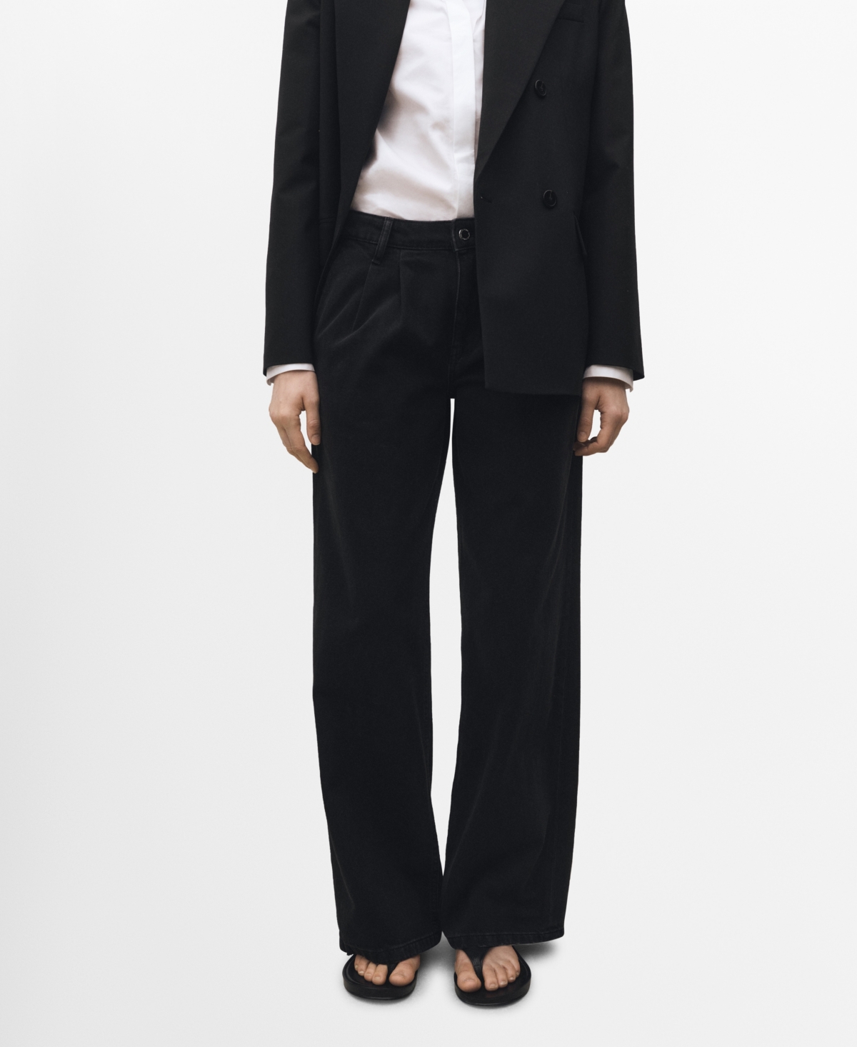 Women's Wide-Leg Pleated Jeans - Black Denim