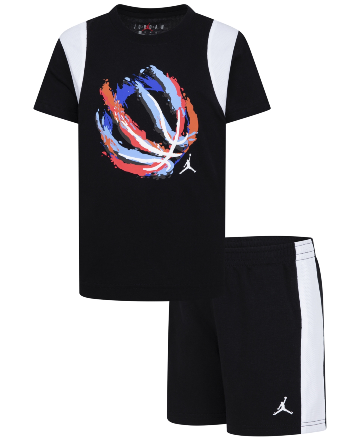Shop Jordan Little Boys 2-piece Ball Fire Mixed Shorts And T-shirt Set In Black