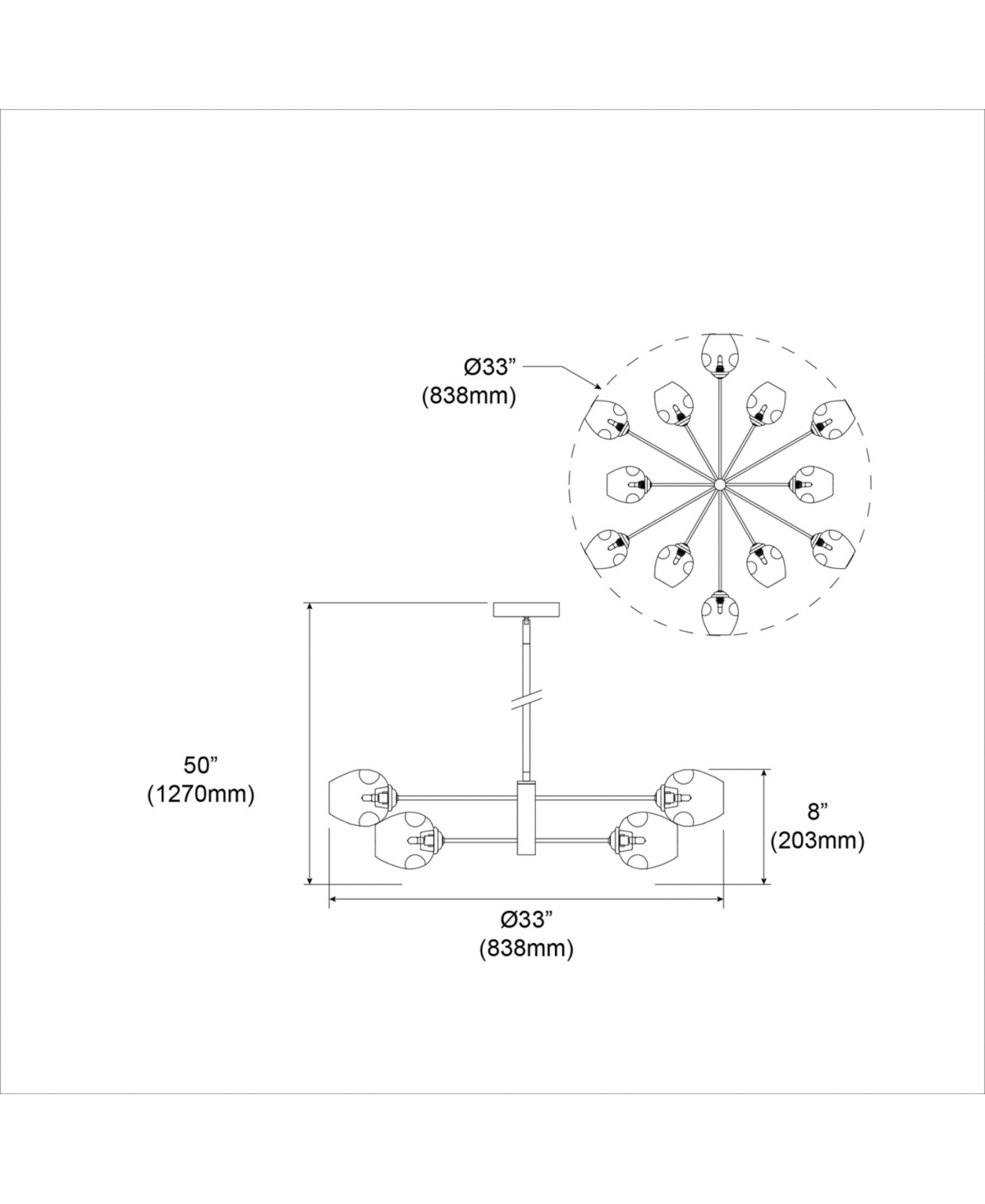 Dainolite 8" Metal Abii 12 Light Chandelier In Polished Chrome