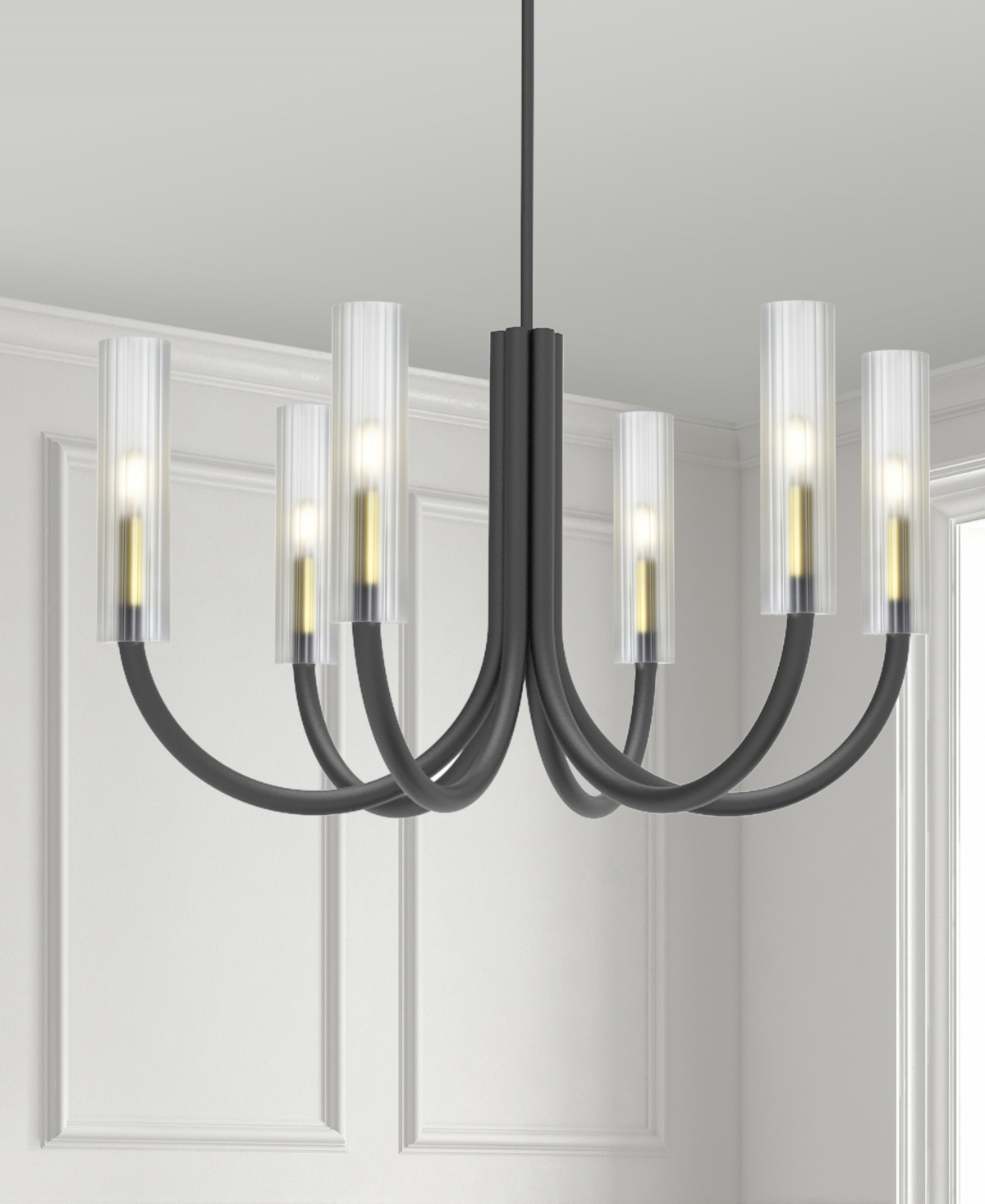 Dainolite 21.75" Metal Wand 6 Light Led Chandelier In Matte Black