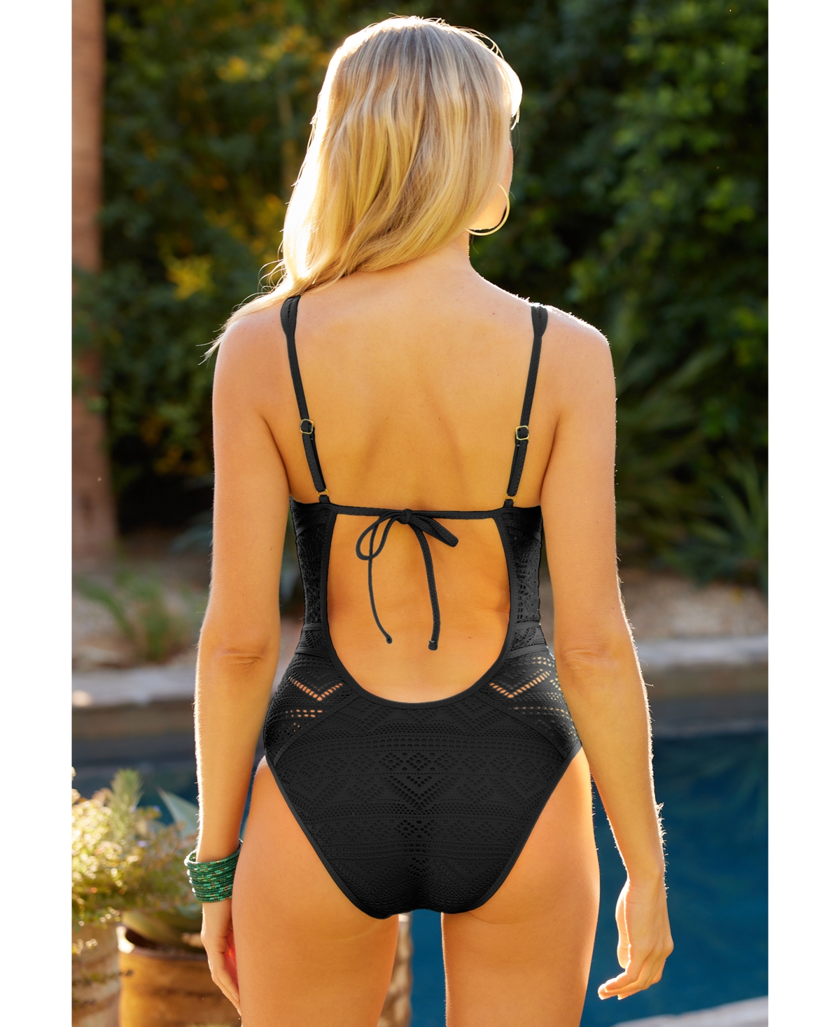 Becca Castaway Fishnet Plunge One-piece Swimsuit In Black