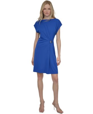DKNY - Women's Hardware-Trim Side-Ruched Dolman-Sleeve Dress