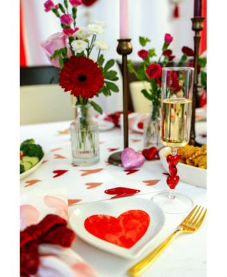 Red Heart Stemmed Champagne Flute Glasses, Set of 2