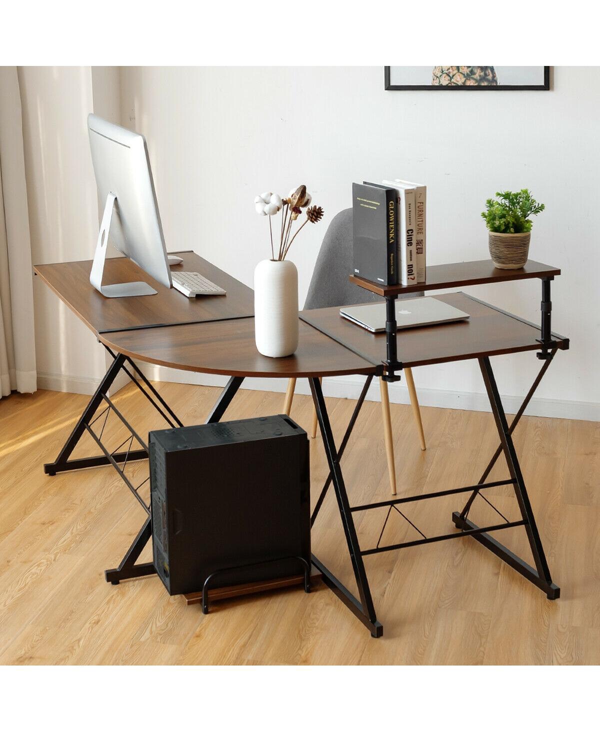 L-Shaped Desk Reversible Corner Computer Desk with Movable Shelf and Cpu Stand