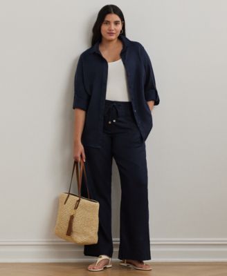 Plus Size Linen Drawcord Pants