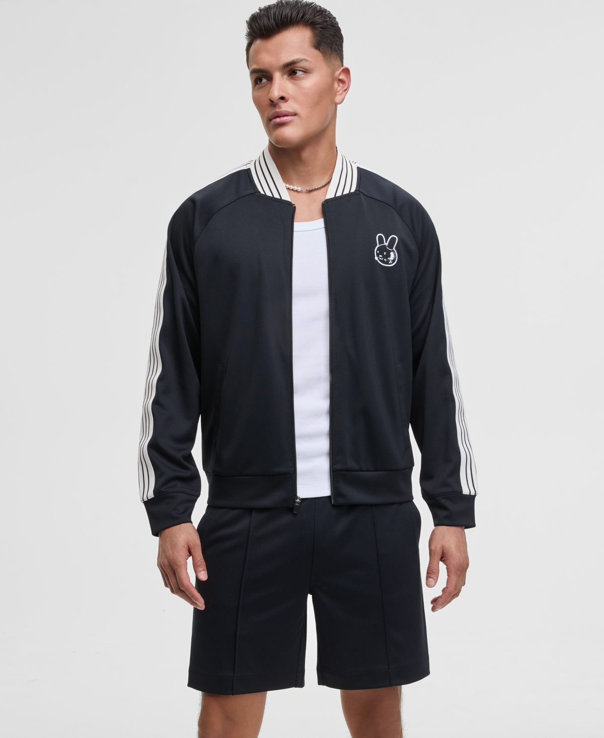 Men's Relaxed-Fit Contrast Paneled Full-Zip Tricot Track Jacket, Exclusively at Macy's - Deep Black