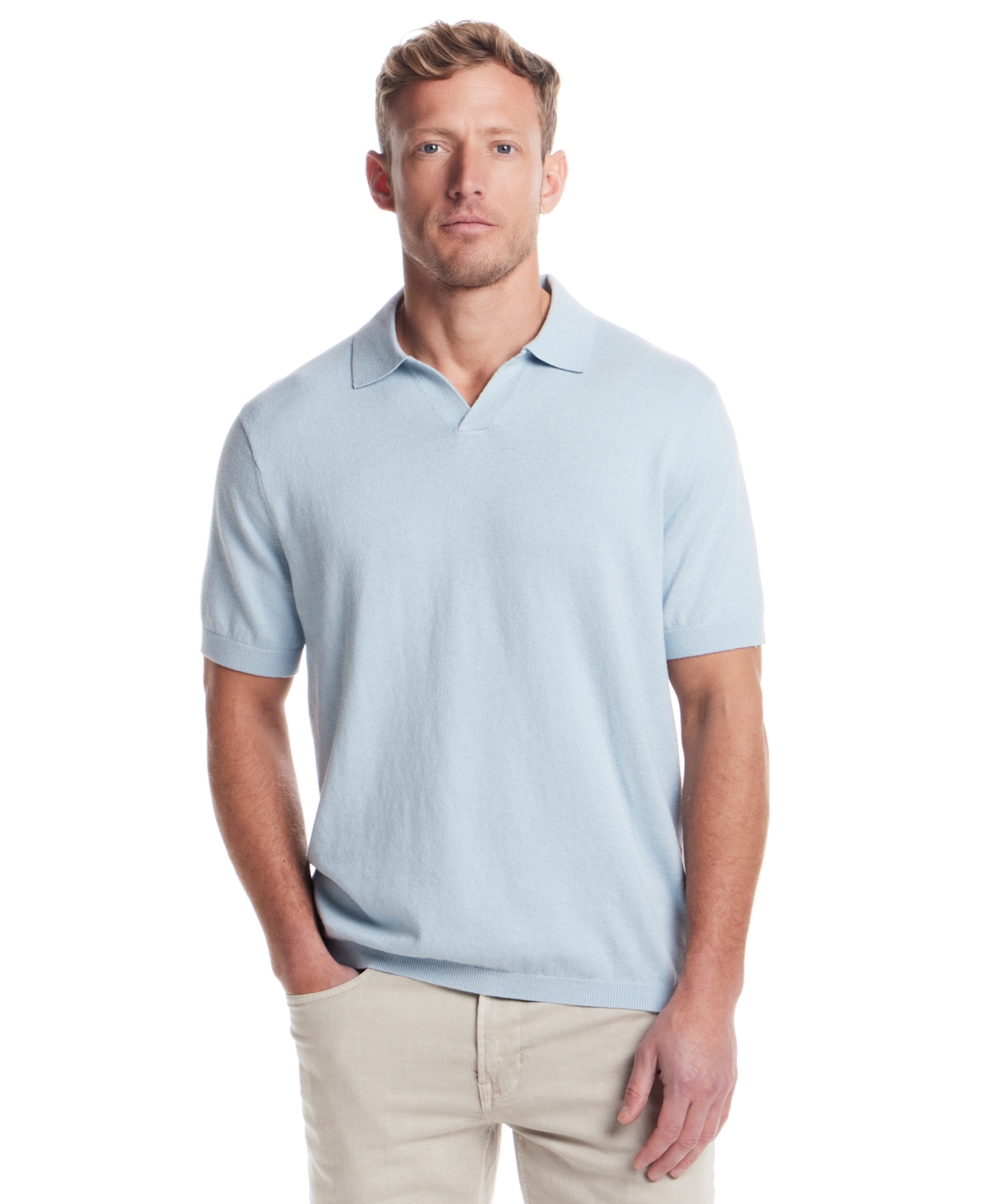 Men's Regular-Fit Open Collar Polo Sweater - Oat