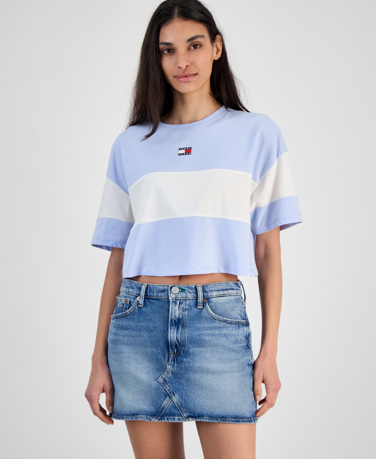 Tommy Jeans Women's Colorblock Cotton Crop T-shirt In Sweet Blue,multi