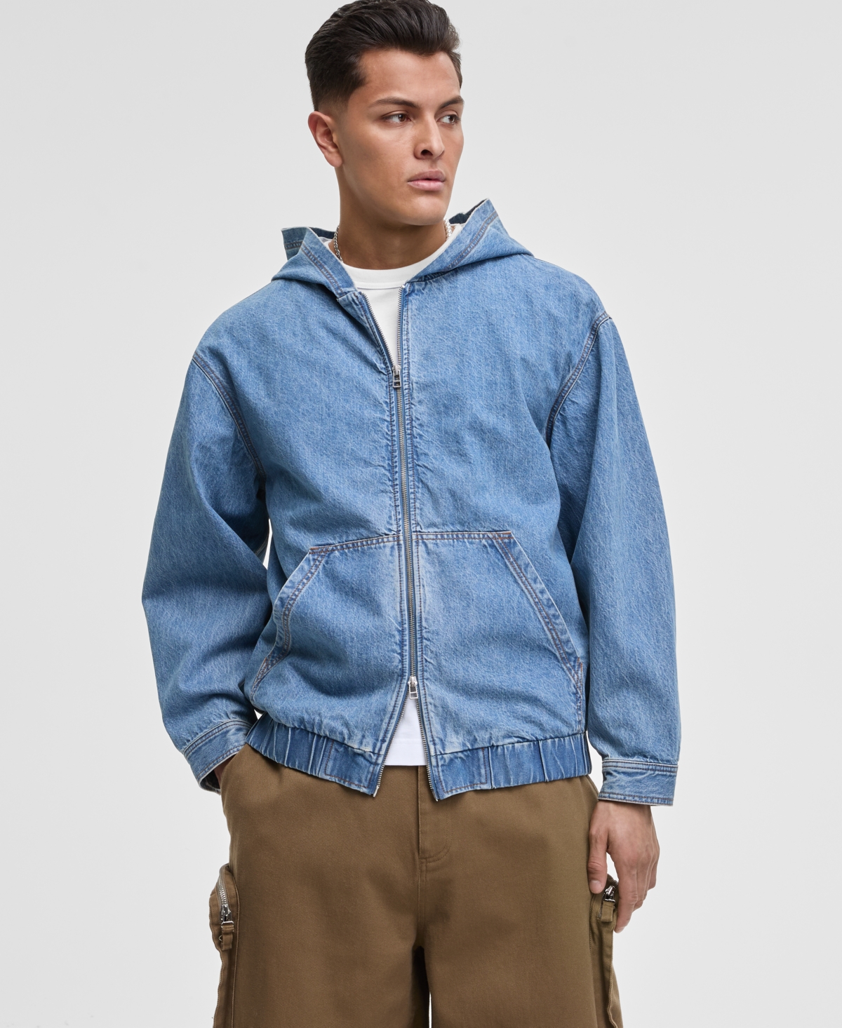 Men's Relaxed-Fit Full-Zip Denim Hoodie, Exclusively at Macy's - Promenade